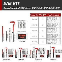 Thread Repair Kit, 261-Piece HSS Drill Helicoil Repair Kit SAE & Metric 1/4